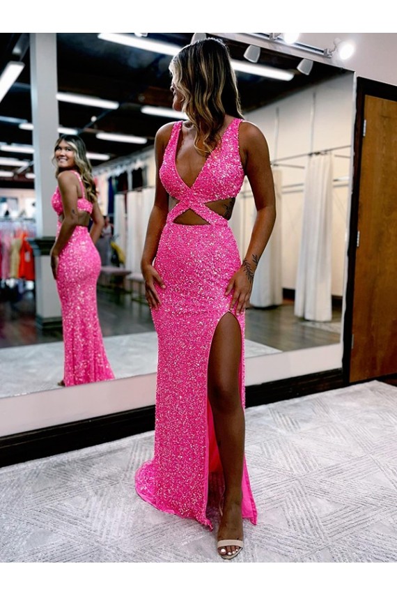 Velvet Sequin Sheath Long Sweep Train Sleeveless Velvet Sequin Evening Dress Sheffield