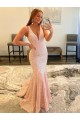 Velvet Sequin Sheath Sweep Train Sleeveless V-Neck Evening Dress Sheffield