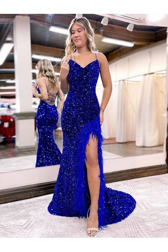 Velvet Sequin Sheath Sweep Train Sleeveless V-Neck Long Evening Dress Sheffield