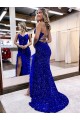 Velvet Sequin Sheath Sweep Train Sleeveless V-Neck Long Evening Dress Sheffield