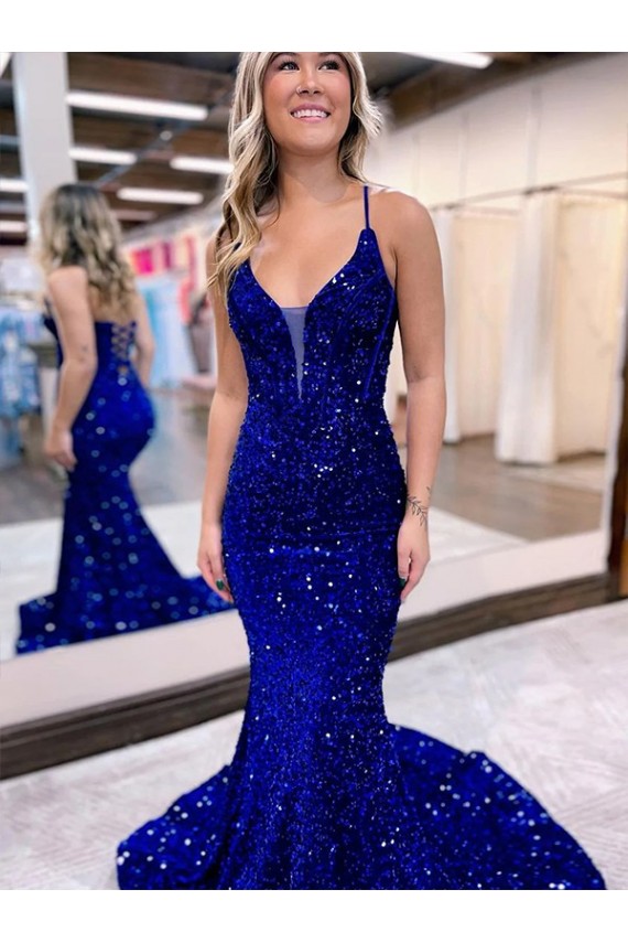 Velvet Sequin Mermaid Court Train Sleeveless Prom Dress Sheffield