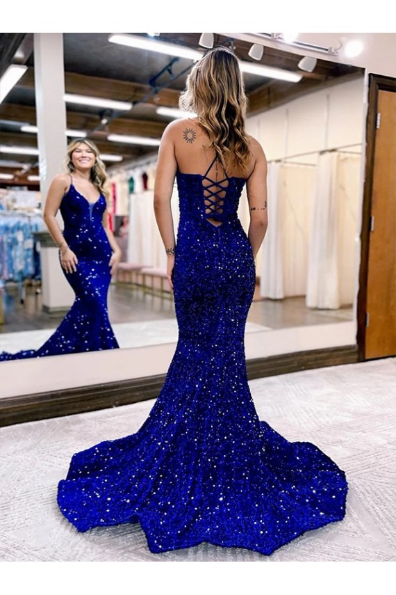 Velvet Sequin Mermaid Court Train Sleeveless Prom Dress Sheffield