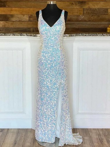 Velvet Sequin Sweep Train Sleeveless V-Neck Prom Dress / Evening Dress Sheffield