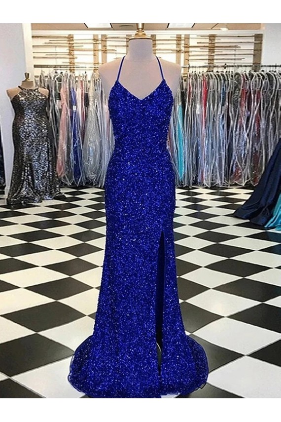Velvet Sequin Long Sweep Train Sleeveless V-Neck Prom Dress / Evening Dress Sheffield