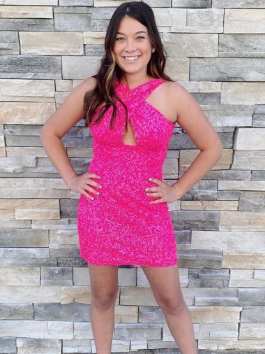 Velvet Sequin Sheath Short Sleeveless Halter Prom Dress Sheffield
