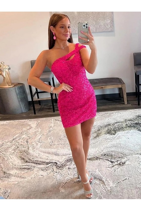 Velvet Sequin Sheath Short Sleeveless One Shoulder Prom Dress / Evening Dress Sheffield