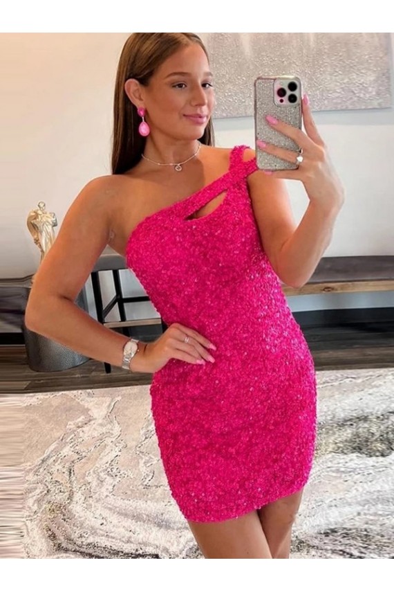 Velvet Sequin Sheath Short Sleeveless One Shoulder Prom Dress / Evening Dress Sheffield