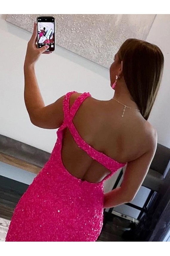 Velvet Sequin Sheath Short Sleeveless One Shoulder Prom Dress / Evening Dress Sheffield