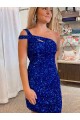 Velvet Sequin Sheath Short Sleeveless One Shoulder Prom Dress / Evening Dress Sheffield