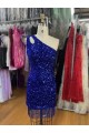 Velvet Sequin Sheath Short Sleeveless One Shoulder Prom Dress Sheffield