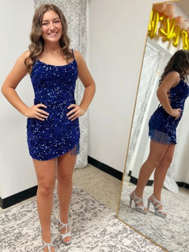 Velvet Sequin Sheath Short Sleeveless Spaghetti Straps Prom Dress Sheffield