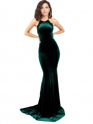 Stretch Velvet Mermaid Sweep Train Sleeveless Low Back Formal Evening Gown / Prom Dress / Bridesmaid Dress Sheffield
