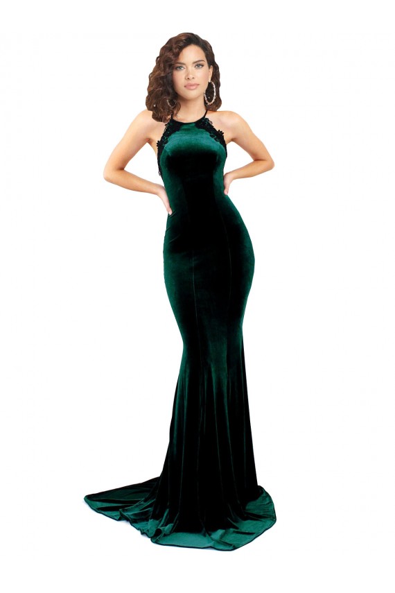 Stretch Velvet Mermaid Sweep Train Sleeveless Low Back Formal Evening Gown / Prom Dress / Bridesmaid Dress Sheffield