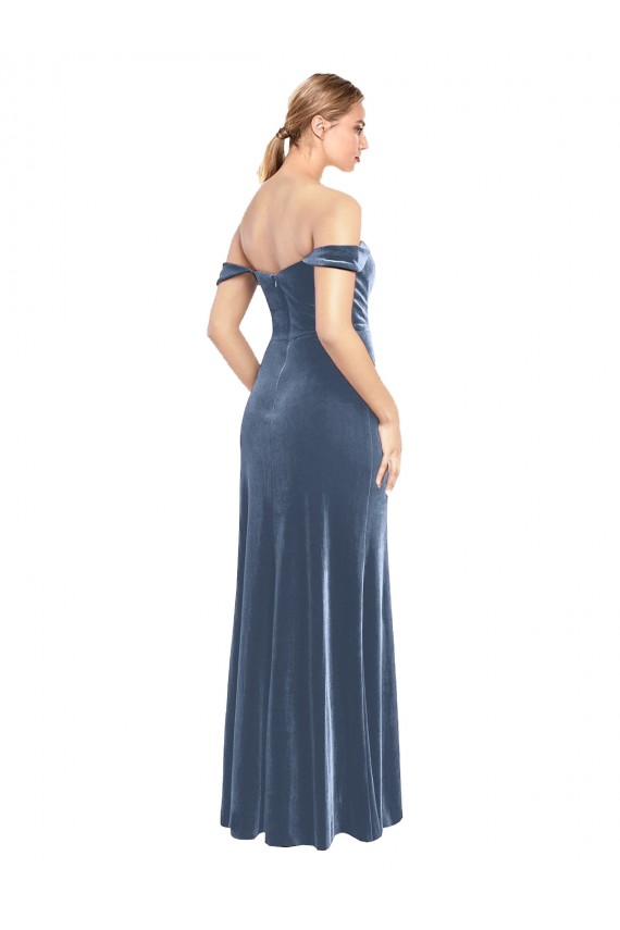 Stretch Velvet A-Line Long Sleeveless Dusty Blue Prom Dresses Sheffield
