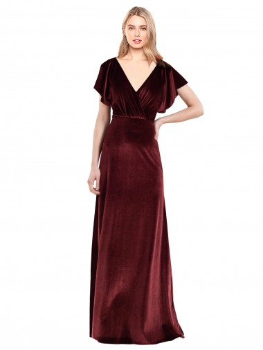 Stretch Velvet A-Line Long Flutter Sleeves Open Back Prom Dress / Bridesmaid Dress Sheffield