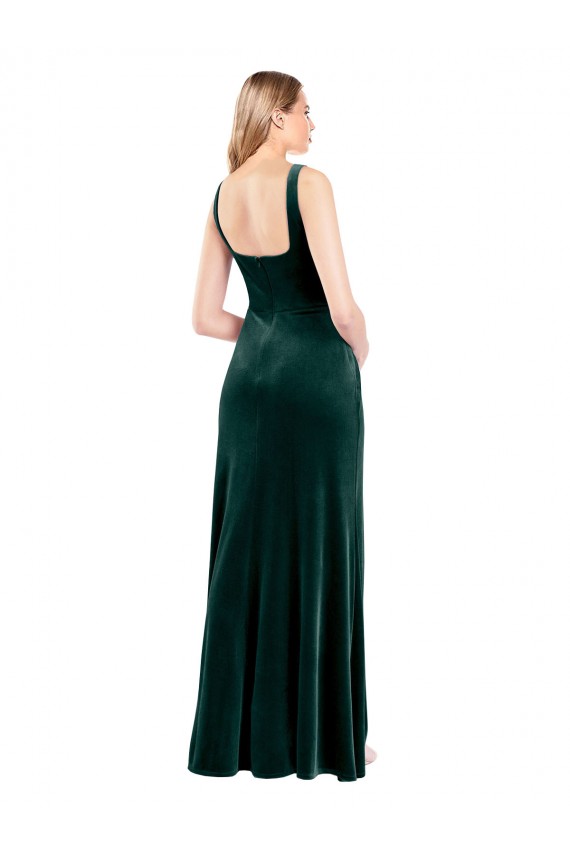 Stretch Velvet A-Line Long Sleeveless Side Slit Prom Dresses Sheffield