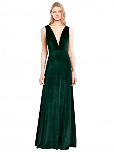 Stretch Velvet A-Line Long Sleeveless V-Back Bridesmaid Dress / Formal Dress Sheffield