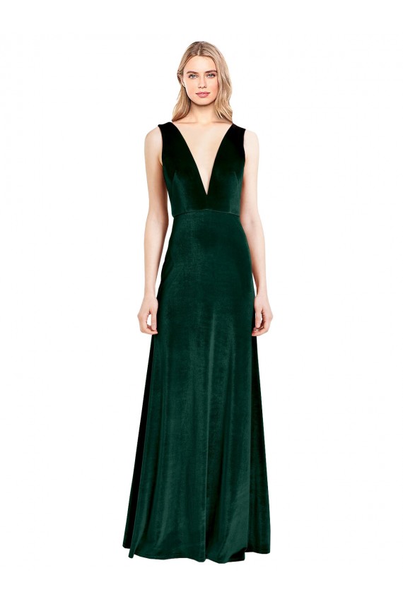 Stretch Velvet A-Line Long Sleeveless V-Back Bridesmaid Dress / Formal Dress Sheffield