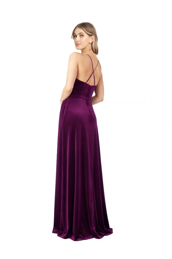 Stretch Velvet A-Line Long Sleeveless Criss Cross Back Formal Evening Gown / Prom Dress / Bridesmaid Dress Sheffield