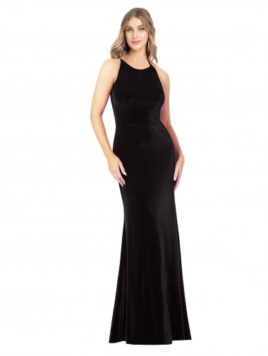 Stretch Velvet Sheath Long Sleeveless Criss Cross Back Formal Evening Gown / Prom Dress / Bridesmaid Dress Sheffield