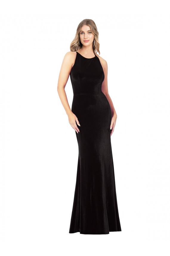 Stretch Velvet Sheath Long Sleeveless Criss Cross Back Formal Evening Gown / Prom Dress / Bridesmaid Dress Sheffield