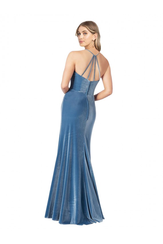 Stretch Velvet Sheath Long Sleeveless Criss Cross Back Formal Evening Gown / Prom Dress / Bridesmaid Dress Sheffield