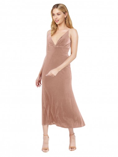 Stretch Velvet A-Line Midi Length Sleeveless V-Back Prom Dress / Bridesmaid Dress Sheffield