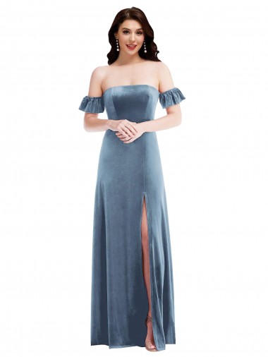 Stretch Velvet A-Line Long Ruffle Sleeves Low Back Formal Dress / Bridesmaid Dress Sheffield