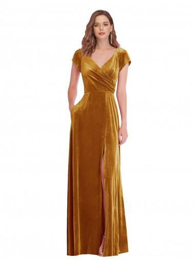 Stretch Velvet Sheath Long Cap Sleeves Formal Evening Gown / Prom Dress / Bridesmaid Dress Sheffield