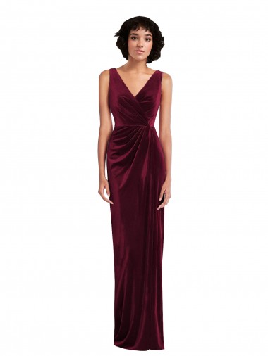 Stretch Velvet Sheath Long Sleeveless Burgundy Prom Dresses Sheffield