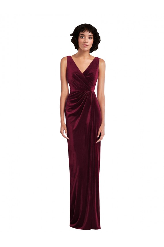 Stretch Velvet Sheath Long Sleeveless Burgundy Prom Dresses Sheffield