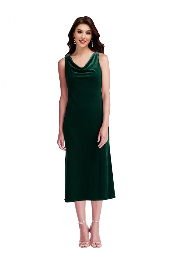 Stretch Velvet Sheath Midi Length Sleeveless V-Back Evening Gown / Prom Dress / Bridesmaid Dress Sheffield