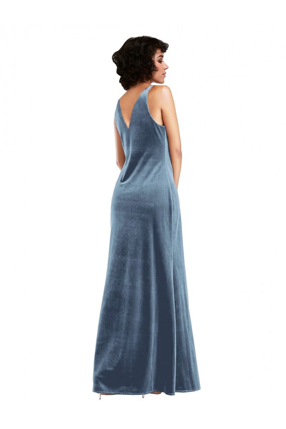 Stretch Velvet Sheath Long Sleeveless V-Back Evening Dress / Bridesmaid Dress Sheffield