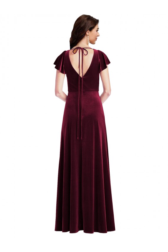 Stretch Velvet A-Line Long Flutter Sleeves Semi Formal Evening Dress / Prom Dress / Bridesmaid Dress Sheffield