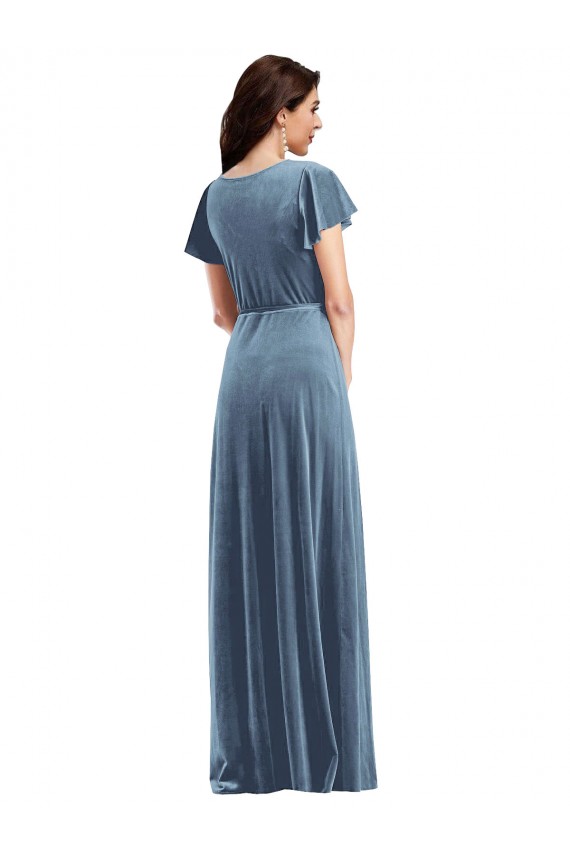 Stretch Velvet A-Line Long Flutter Sleeves Black Tie Evening Gown / Prom Dress / Bridesmaid Dress Sheffield