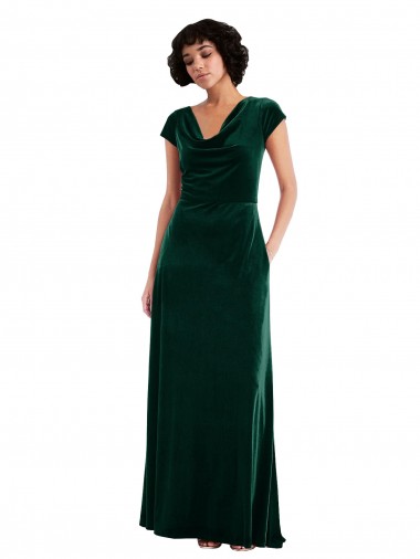Stretch Velvet A-Line Long Cap Sleeves Black Tie Evening Gown / Prom Dress / Bridesmaid Dress Sheffield