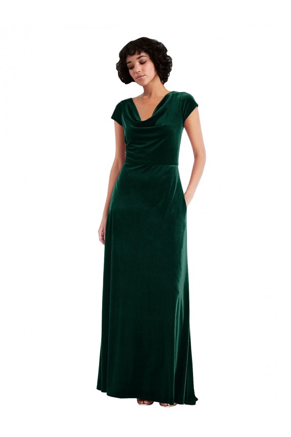 Stretch Velvet A-Line Long Cap Sleeves Black Tie Evening Gown / Prom Dress / Bridesmaid Dress Sheffield