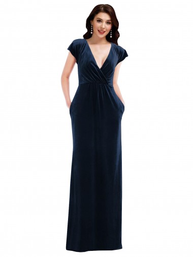 Stretch Velvet A-Line Long Flutter Sleeves Formal Dress / Bridesmaid Dress Sheffield
