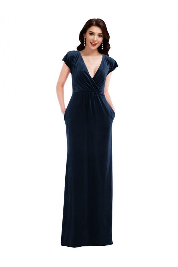 Stretch Velvet A-Line Long Flutter Sleeves Formal Dress / Bridesmaid Dress Sheffield