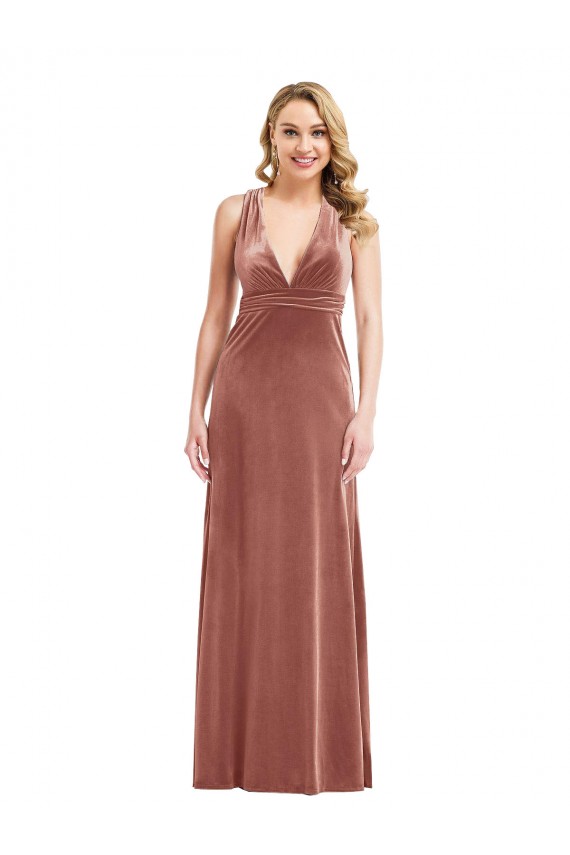 Stretch Velvet A-Line Long Sleeveless Criss Cross Open Back Bridesmaid Dress / Evening Dress Sheffield