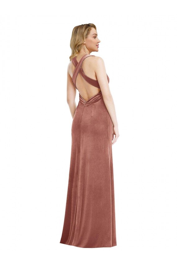 Stretch Velvet A-Line Long Sleeveless Criss Cross Open Back Bridesmaid Dress / Evening Dress Sheffield