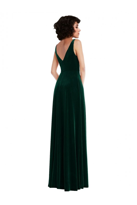 Stretch Velvet A-Line Long Sleeveless V-Back Front Slit Prom Dresses Sheffield