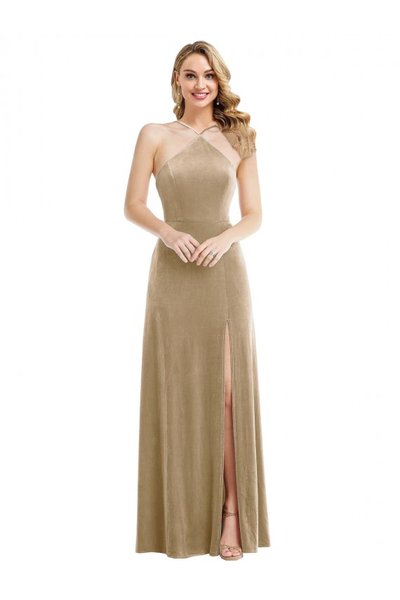 Stretch Velvet A-Line Long Sleeveless Open Back Semi Formal Evening Dress / Prom Dress / Bridesmaid Dress Sheffield
