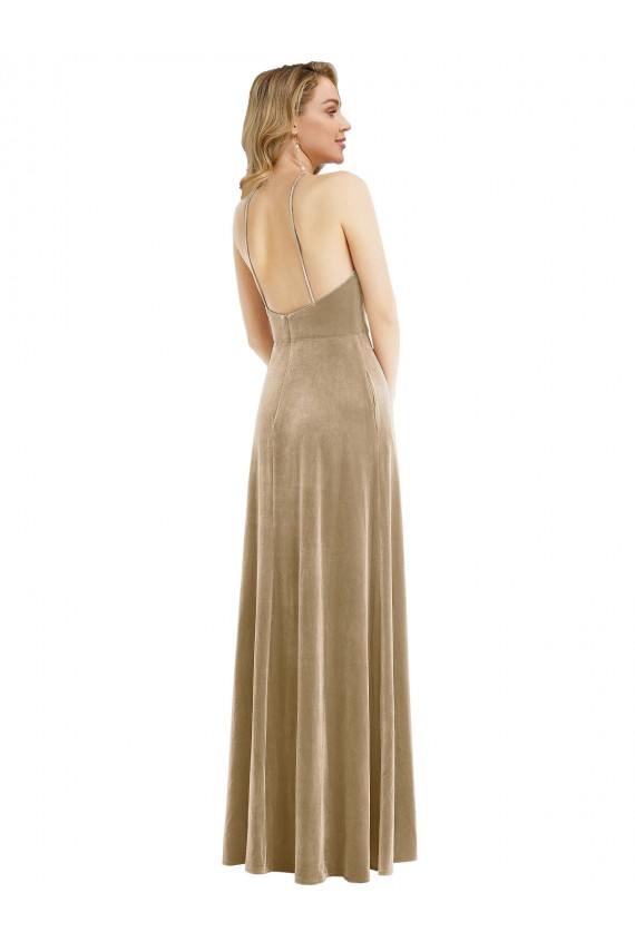 Stretch Velvet A-Line Long Sleeveless Open Back Semi Formal Evening Dress / Prom Dress / Bridesmaid Dress Sheffield
