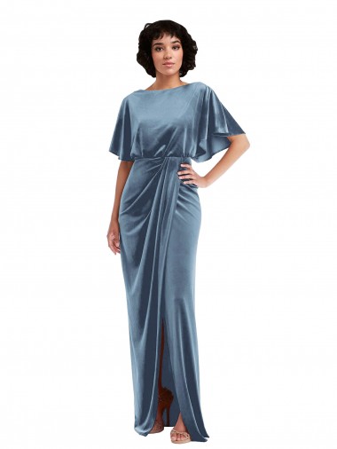 Stretch Velvet Sheath Long Flutter Sleeves Open Back Semi Formal Evening Dress / Prom Dress / Bridesmaid Dress Sheffield