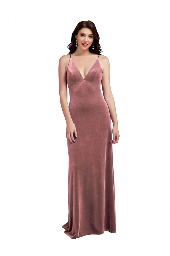 Stretch Velvet A-Line Long Sleeveless Low Back Cinnamon Rose Prom Dresses Sheffield