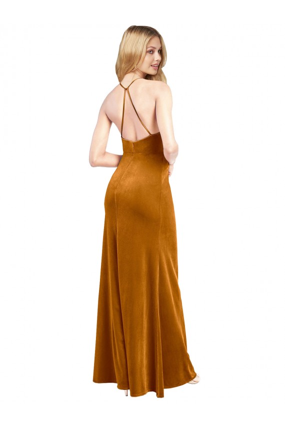 Stretch Velvet A-Line Long Sleeveless Criss Cross Open Back Formal Evening Gown / Prom Dress / Bridesmaid Dress Sheffield
