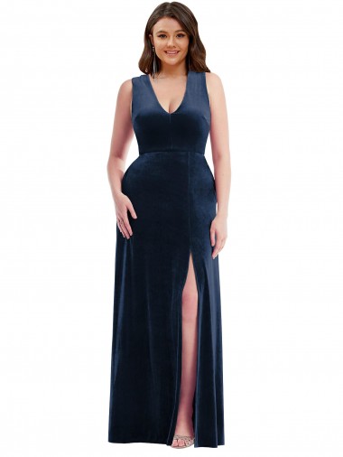 Stretch Velvet Sheath Long Sleeveless Formal Plus Size Evening Gown / Prom Dress / Bridesmaid Dress Sheffield