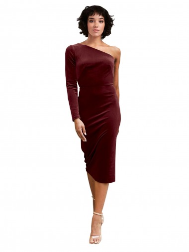 Stretch Velvet A-Line Midi Length Long Sleeves Burgundy Prom Dresses Sheffield
