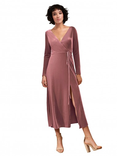 Stretch Velvet A-Line Midi Length Long Sleeves Black Tie Prom Dress / Bridesmaid Dress Sheffield